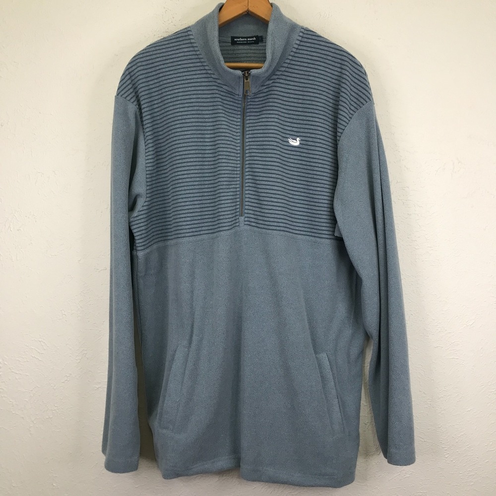 Southern Marsh Sweater Mens L Blue Gray‎ 1/4 Zip Fleece Pullover Golf Outdoors